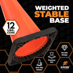 Xpose Safety 36 Inch Orange Traffic Cones Heavy Duty 12lb, 48-Pack - Multipurpose PVC Plastic Safety Cone for Parking, Soccer, Caution, Kids and Construction - DOT Approved