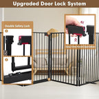 Metal Freestanding Dog Gates with Door,Extra Wide 24", 32" Height Foldable Dog Fence for Indoor & Outdoor, Heavy Duty Freestanding Pet Barrier for Stairs, Doorways, Halls, Kitchen,Yard,Christmas Tree