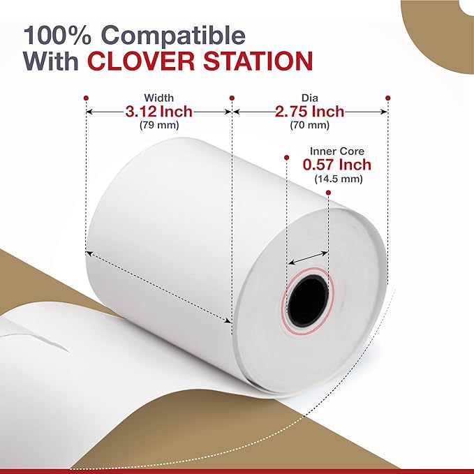Thermal Receipt Paper Rolls 3 1/8" x 230' for Clover Station thermal Printer | Credit Card Receipt Paper Rolls for Clover C500 C501 C503 C100 P100 | 75 Rolls