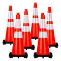 6 Pack Traffic Safety Cones 28 Inch, PVC Orange Safety Cones with Reflective Collars and Weighted Base for Traffic Control, Construction Events, Driveways, and Parking Lots