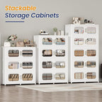 150Gal Exra Large Stackable Storage Bins with Lid, 600QT Collapsible Storage Box with 6x Wheels, Folding Plastic Cabinet Container with Door Drawer for Home Kitchen Office Dorm, 3Pack White