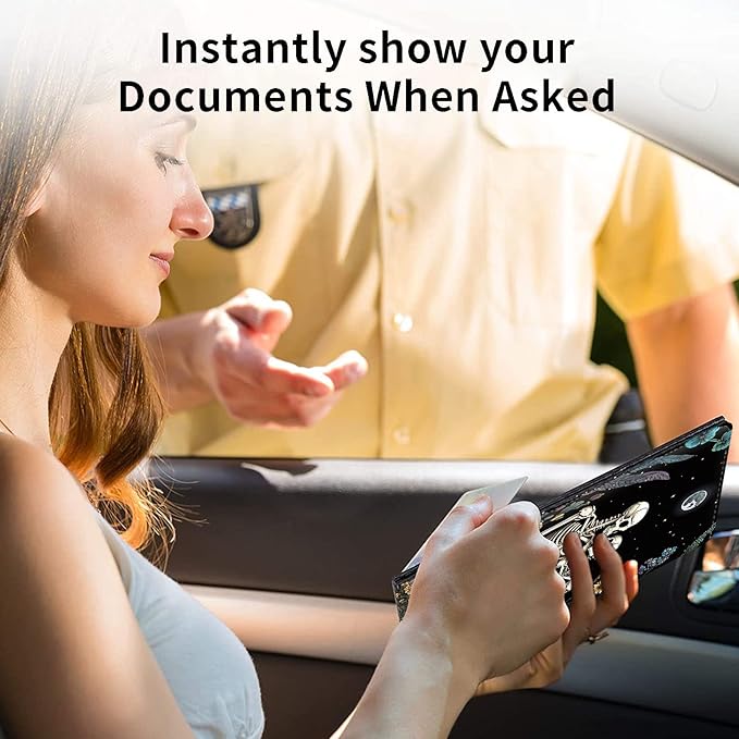 Car Registration and Insurance Holder, Leather Car Glove Box Organizer, Cool Car Accessories for ID, Driver's License Cards & Essential Document,business cards,Men&WomenSkeletons romantic Flower