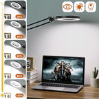 VEEMAGNI 5 Inch Large Magnifying Glass with Light and Stand, 5 Color Modes Stepless Dimmable, 2*16 Inch Swivel Arm LED Clamp Desk Lamp, Hands Free 12X Lighted Magnifier for Close Work Crafts Soldering