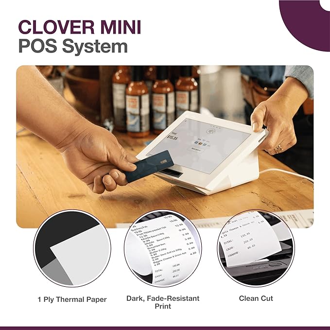 Receipt Paper for Clover Mini and Clover Mobile Thermal Printer - Receipt Paper Rolls Compatible with Clover Mini POS models C200, C300, C301, C302, C305 (20 Rolls)