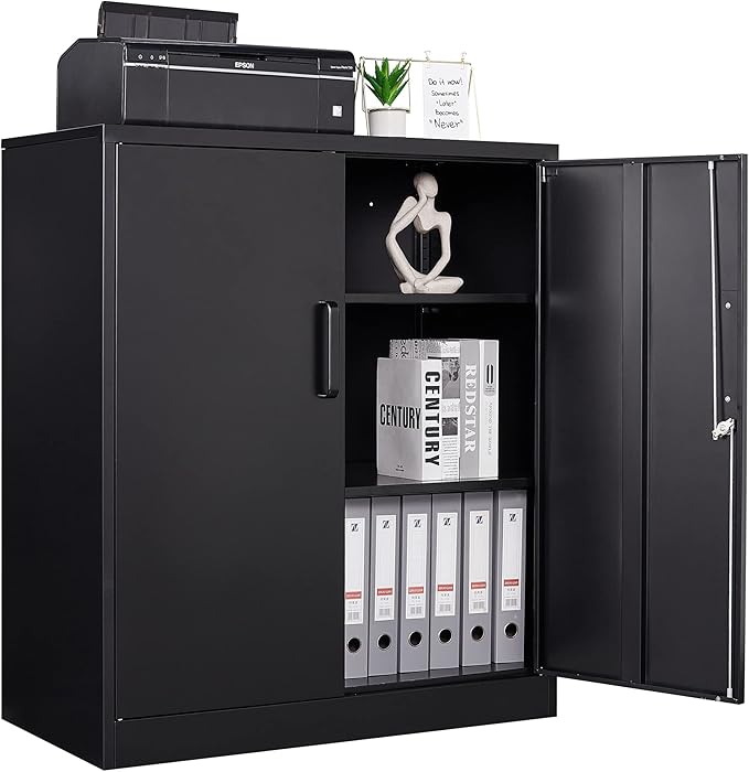 Letaya Metal Storage Cabinets with Lock, Small Locker Steel Cabinets, Adjustable Shelves 2 Doors for Home,Office, Warehouse,Garage(Black-36)