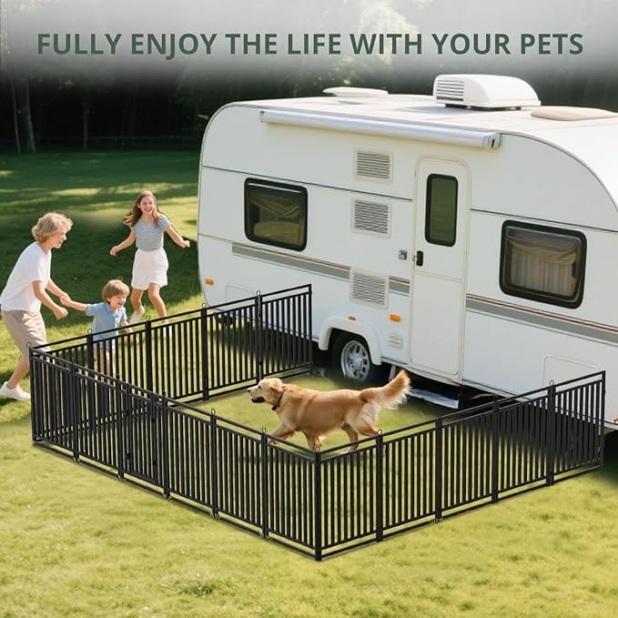 Dog Fence Outdoor Indoor, 47 Inch Height 8 Panels Dog Playpen for Large/Medium/Small Dogs Metal Dog Pen for Yard Camping and RV | Black-Silver