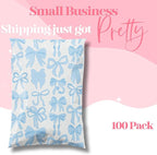 6x9 Designer Poly Mailer 100 Pack Heavy Duty Waterproof Self Seal Shipping Bags for Small Business Large Mailing Envelopes Bulk Tear Resistant Packaging Blue Bows