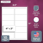 NextDayLabels – 4” x 2” Rectangular Sticker Labels for Printer - White Laser/Inkjet Printer Labels Return Address Labels Shipping Label Stickers (25 Sheets, 10 Per Sheet, 250 Labels)