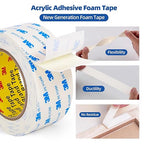 Double Sided Tape 1"×16.5Ft, Mounting Tape Heavy Duty No Residue, Removable PE Foam Tape Strips, Extra Strong Adhesive Tape Waterproof for Walls Home Office Decor Crafts Paint Picture Poster