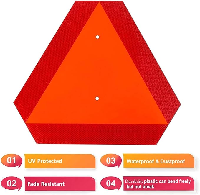 2PACK Reflective Slow Moving Vehicle Sign,Slow Moving Vehicle Triangle - 14"x16" 80 Mil thick Engineering Grade Plastic SMV Sign for Tractor,Golf Cart,Farm Equipment, UTV, Easy Installation