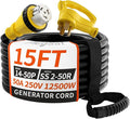 50 Amp Generator Cord, 15FT 50 Amp RV Extension Cord with Twist Lock, Generator Cable 50A 4 Prong Yellow, NEMA 14-50P/SS2-50R Heavy Duty STW Wire for RV Camper & House