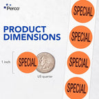 Perco Fluorescent Red 1-Inch Circle Special Retail Stickers — 1,000 Perforated Labels Per Roll — Ideal for Storefronts, Retail Merchandising, Flea Markets, Discount Marking, Clearance — Made in USA