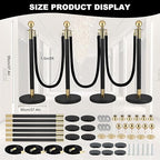 8 PCS Stainless Steel Stanchion Post,5 Ft Black Velvet Ropes and Stanchion Poles Set Crowd Control Barriers with Fillable Base Used for Party Wedding Theaters Red Carpet