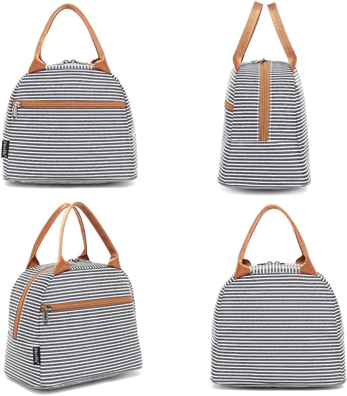 FlowFly Insulated Lunch Cooler Bag - Tote Bag Organizer for Women/Men, White&Black Stripe