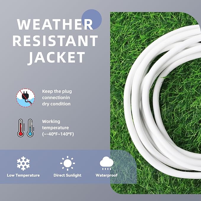 EP 8 Ft Outdoor Extension Cord, 12/3 SJTW Heavy Duty Extension Cable with 3 Prong Grounded Plug, 15 AMP Power Cord for Lawn, Garden, Appliances, White