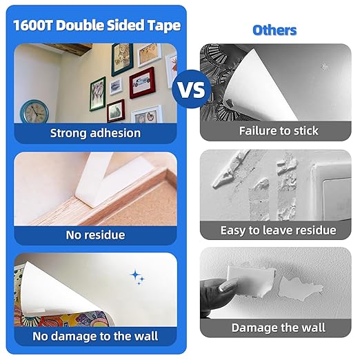Double Sided Tape 1"×16.5Ft, Mounting Tape Heavy Duty No Residue, Removable PE Foam Tape Strips, Extra Strong Adhesive Tape Waterproof for Walls Home Office Decor Crafts Paint Picture Poster