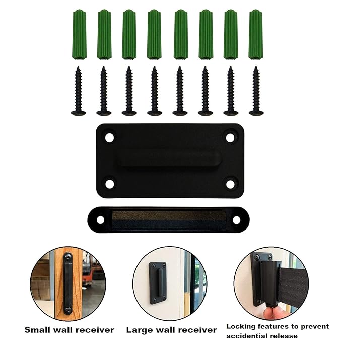 VIP Crowd Control Retractable Belt Stanchion Queue Safety Barrier Set, 36" Ht, 78" Belt + Wall Bracket (6 YEL Posts Blue Belt + SFrame + WBracket)