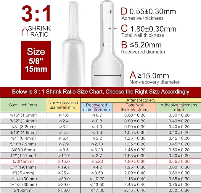 Chanzon 3:1 Ratio - 80ft Roll - Heat Shrink Tubing 5/8" (15mm) - Marine Grade Waterproof Adhesive Lined - (25M Total Length) Clear/Transparent Polyolefin Sleeving Wrap Shrinking 3 to 1 Ratio 1pcs