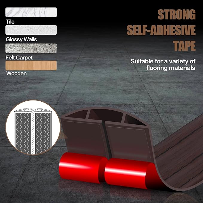 Floor Cord Cover Cavity 0.8"x0.37" Self Adhesive Cord Hider, 10FT Low Profile Cable Management, Extension Strip Protector for Wires, Prevent Cable Trips for Offices, Gyms, Exhibitions（Black Wood）