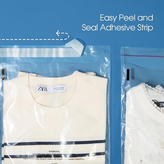 Spartan Industrial - 18” X 24” (200 Count) Self Seal Clear Poly Bags with Suffocation Warning for Packaging, Clothes - Resealable Glue
