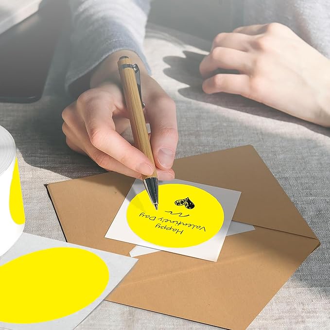 2 Inch Yellow Round Thermal Labels,600 Labels/Roll,Self-Adhesive Circle Inventory Stickers, Multi-Purpose Round Roll Thermal Printing Stickers for Business and Domestic Use