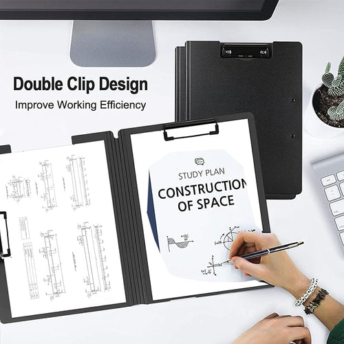 10 Pack Foldable Clipboards, A4 Clipboard Folder, Office Clipboard Folder with Double Clips Metal Clip, Storage Clipboards for Office, School or Medical Field(Black)
