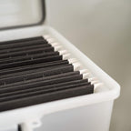 IRIS USA File Box WeatherPro Portable File Organizer Plastic File Box for Letter File w/ Organizer-Lid, Durable Lid and Seal w/ Secure Latching Buckles, Stackable and Nestable, Pearl 19 Qt. 1 Pack