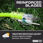 Iron Forge Cable Weatherproof 15 Ft Outdoor Extension Cord - 16/3 SJTW 13 Amp Heavy Duty Neon Green High Visibility Cable with 3 Prong - Lighted End
