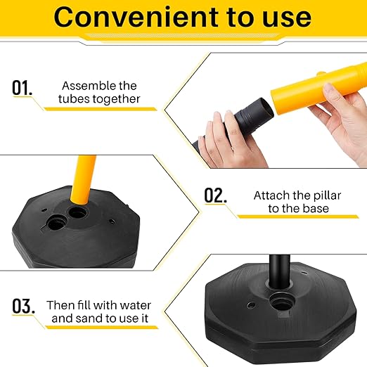 Konohan 18 Sets 34 Inch Parking Cone Delineators Post Traffic Cone Plastic Stanchion Set Stands Parking Barrier with Base 6.6 ft Chain S Hooks Reflective Collar (Yellow,Black)