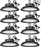UFO LED High Bay Light 100W 8Pack, High Bay LED Shop Lights 14,000LM Dimmable, 6' Cable with US Plug, Hanging Hook, Safe Rope, High Bay LED Light for Warehouse Factory Barn Shop