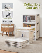 OlarHike 48QT Stackable Storage Bins with Lids - Folding Storage Box with Doors and Wheels, Collapsible Plastic Storage Bins for Closets, Home Organization, 3 Pack Cubes (Warm Gray)