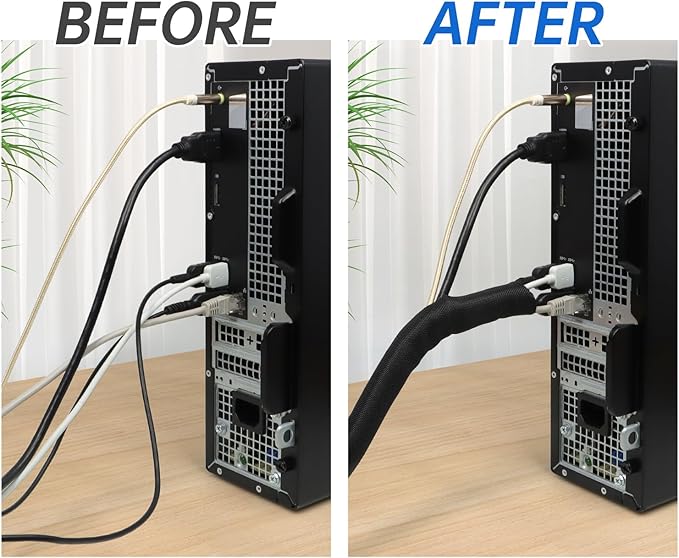 Split Braided Cable Sleeve，Flexible Wire Loom Tubing, Automotive Cord Protector Pet Proof, Cable Management for Computer TV Electric Wires Harness 16ft (Black, 13mm（1/2")