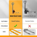 Tory Carrier Mini Hand Pallet Jack Truck, 2200 Lbs Capacity, 31.5" Lx15 W Fork Size Narrow Pallet Jack, Small Size Manual Pallet Trucks with Foldable Forks and Handle