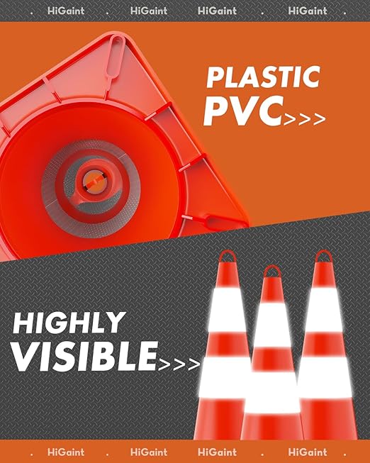 12 Pack HiGiant 28 inch Traffic Safety Cones with Reflective Collars, Sturdy Orange PVC Cones for Road Safety, Parking lot and Driving Training