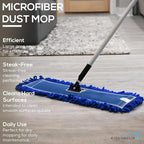 KLEEN HANDLER 24 Inch Microfiber Dust Mop, Medium Washable Commercial, Sweeper, Janitorial Head Replacement, Push Mop Broom, Blue