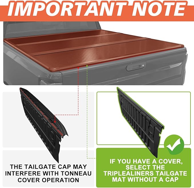 TripleAliners Compatible with Ram 1500 2019-2025 2026 Power Tailgate-Release & Standard Tailgate Mat with Tailgate Cap Top Protector Full-Coverage All Weather Truck Bed Cover Liner Replacement