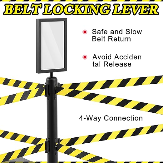 Therwen 6 Pcs Double Retractable Belt Barrier with Stanchion Dual Retractable Safety Belt Heavy Duty Crowd Control Stanchions Stainless Steel Post Holder Safety Barrier Stand (9.8 ft,Black and Yellow)