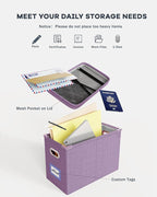 Oterri File Organizer with Lid, Hanging Filing Box with Mesh Pocket, Document Organizer for Letter Files, Portable Storage Box for Office & Home (1 PCS, Taro Purple)