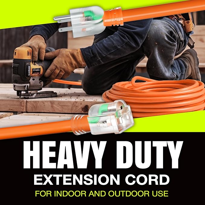10ft Outdoor/Indoor Extension Cord 10/3 Gauge Ultra Heavy Duty 3 Prong SJTW, Waterproof, Flexible Cold-Resistant Long Power Cord,15A 125V 1875W, Orange by LifeSupplyUSA