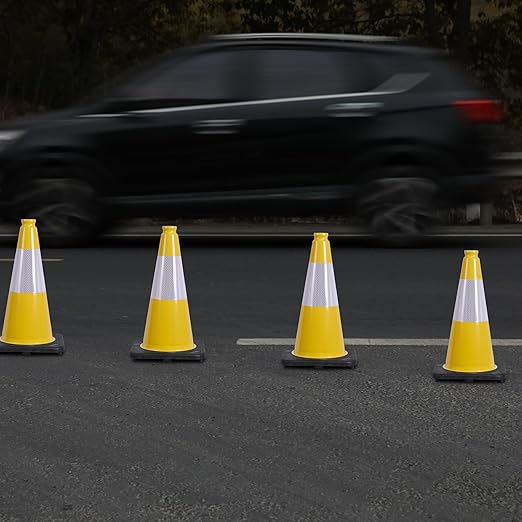 OrangeStar 6-Pack 18" Traffic Cones, Yellow Safety Cones with Reflective Collar, Weighted Base for Driving Practice, Parking Lots, Construction, Flexible PVC, Indoor & Outdoor Use