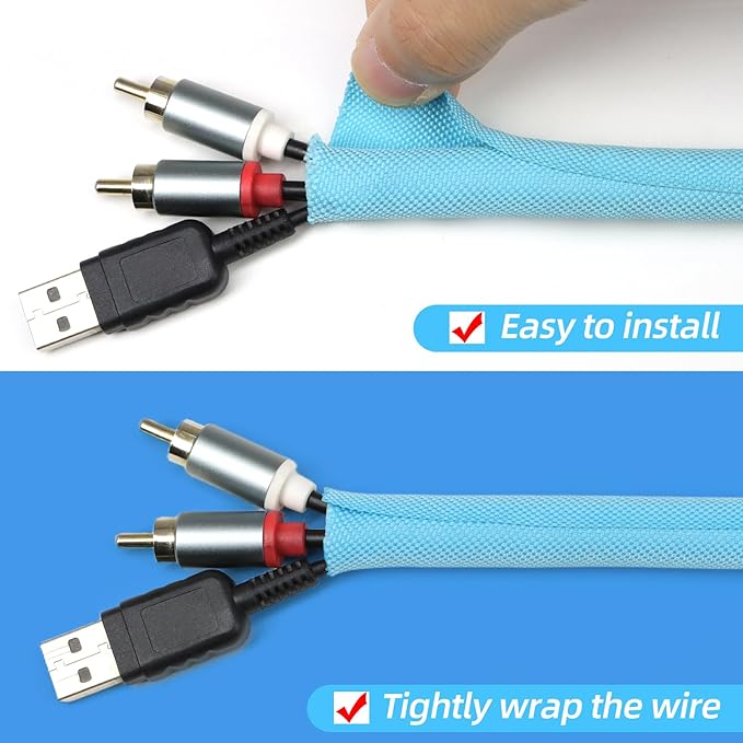 Automotive Wire Loom Tubing, Split Braided Cord Protectors from Pets No Chew, Flexible Cable Sleeve Cable Management for TV/Computer/Electric Wires (Sky Blue, 1/2"-25ft)
