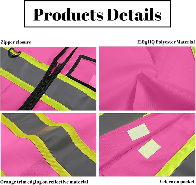 Safety Vest Reflective High Visibility with 5 Pockets ＆Zipper Class 2 Adult Unisex Construction Security Workwear