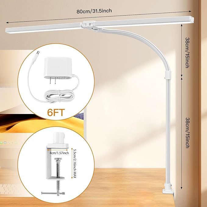 Double Head LED Desk Lamp with Remote Control for Home Office 24W Brightest Computer Desk Light for Workbench Drafting Architect Study Reading with Anti-Glare Cover