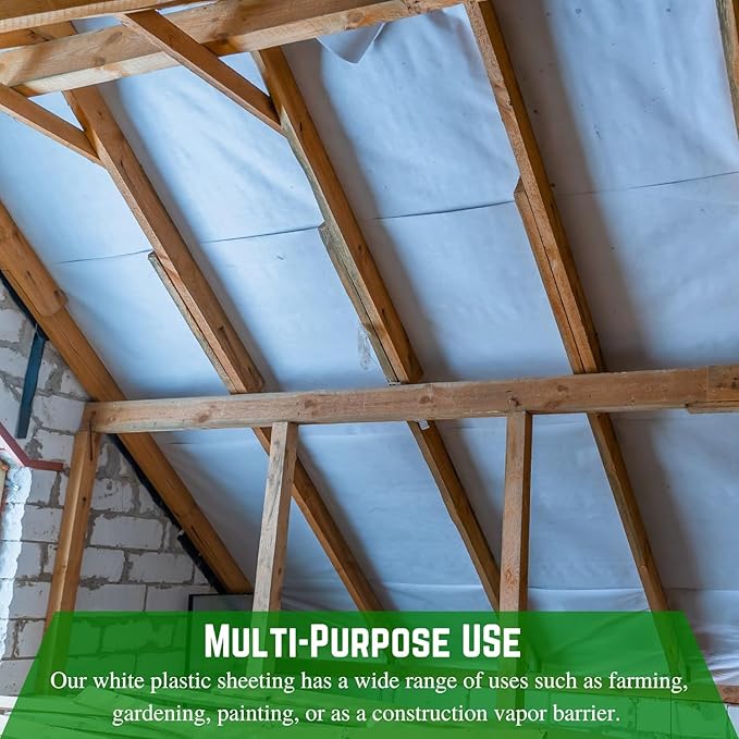Farm Plastic Supply - White Plastic Sheeting - 6 mil - (10' x 100') - Thick Plastic Sheeting, Heavy Duty Polyethylene Film, Drop Cloth Vapor Barrier Covering for Crawl Space