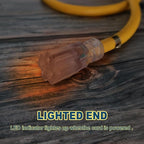 EP 25 Ft Lighted Outdoor Extension Cord - 10/3 SJTW Heavy Duty Yellow Extension Cable with 3 Prong Grounded Plug for Safety, UL Listed