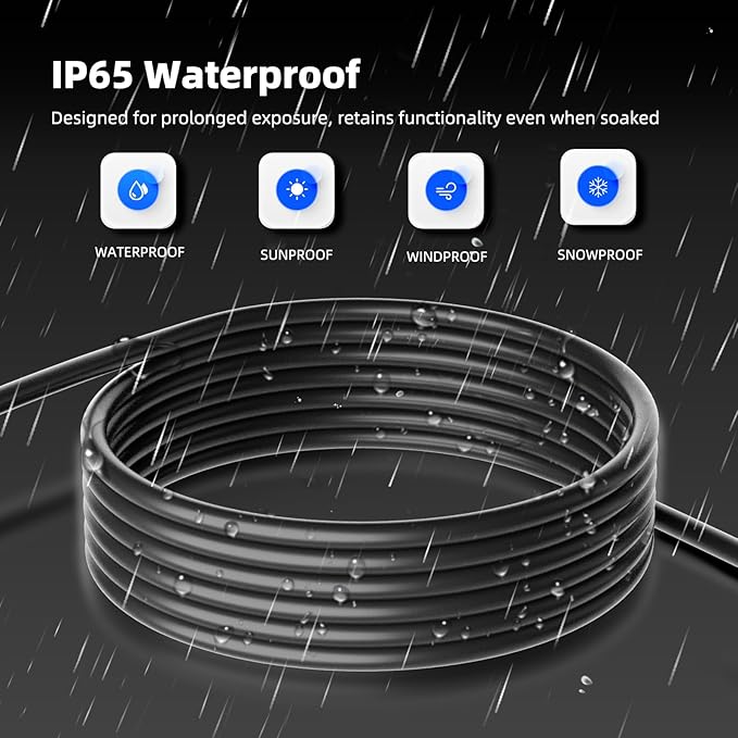 150 FT Outdoor Extension Cord Waterproof, Black, 3-Prong Power Cord, 16 AWG SJTW, 10A 1250W, Grounded, General Purpose Long Extension Cord for Lawn & Garden