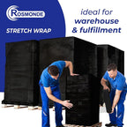Rosmonde Black Plastic Wrap, 128 Rolls Bulk Pack, 80 Gauge Thick Shrink Wrap, True 18" x 1500 ft Industrial Strength, 9.4 lbs/Roll, Bulk Pallet Stretch Wrap for Warehouse, Moving and Secured Packaging