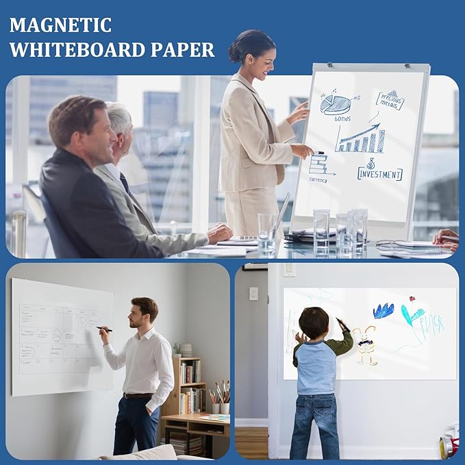 Whiteboard Adhesive Contact Paper, 36×24in Magnetic Whiteboard Roll, Dry Erase Board for Wall. Ideal for Schools, Offices, and Homes. Includes Markers and Dry-Erase Board.