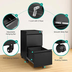 SISESOL 2 Drawer File Cabinet on Wheels,Metal Filing Cabinet with Lock,Black Rolling File Cabinets with Casters,Under Desk Office Cabinets for Home Office,Fit A4/Letter/Legal,Easy Assembly
