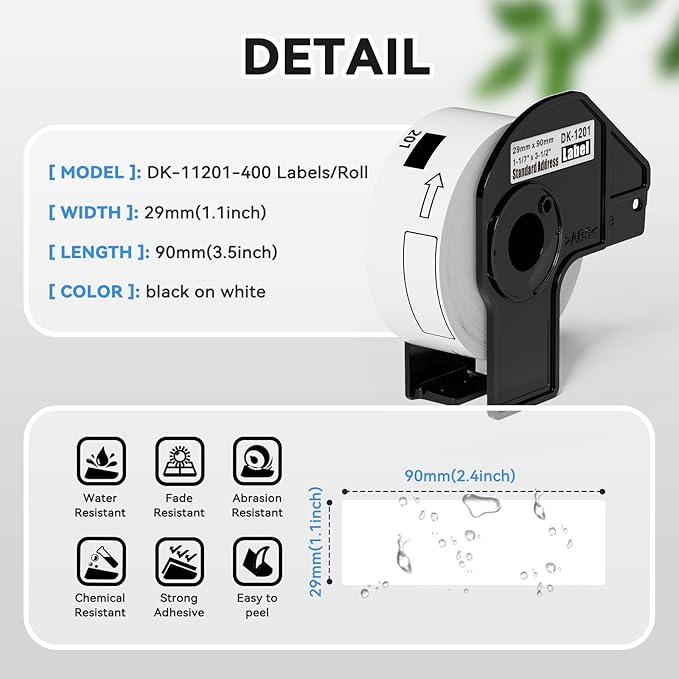 Suminey 10 Rolls Compatible Address Labels for Brother DK-11201/DK-1201, 1.1" x 3.5" Continuous Refillable Shipping Labels, High Adhesive & Smudge-Proof Replacement for Brother DK-11201 Cartridges